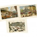 3张明信片:大城市的交通, 约1925年