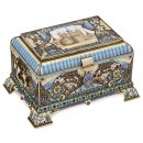 精美的俄罗斯Cloisonné首饰盒, 带滚筒音乐盒装置, 19世纪末