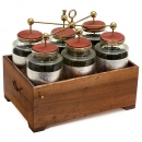 Battery Set of 6 Leyden Jars in Box, c. 1870