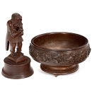 2 Carved Black Forest-Style Musical Table Items, Early 20th Cent