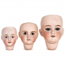 3 Bisque Doll Socket Heads, c. 1900–30
