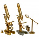 2 French Brass Compound Microscopes, c. 1880