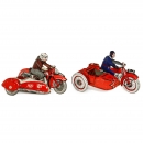 2 Toy Motorcycles with Sidecars, c. 1955