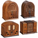 Four Small Radio Receivers in Wood Cases