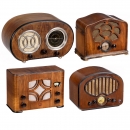 Four Small Radio Receivers in Wood Cases