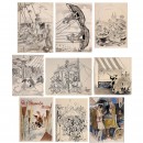 Nine Original Fairground Drawings for the Fliegende Blätter, c