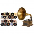 Horn Gramophone with 470 Shellac Records
