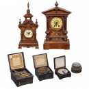 2 Mantel Clocks with Musical Movements and 3 Disc Music Boxes, c