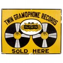 Twin Gramophone Records Enamel Advertising Sign, c. 1925