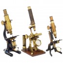 3 English Brass Compound Microscopes