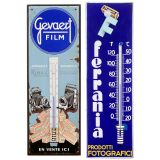 2 Advertising Enamel Gevaert and Ferrania Thermometer Signs