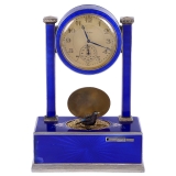 Fine Silver-Gilt and Enamel Art-Deco Singing Bird Alarm Clock by