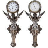 French Figural Clock and Barometer Set, late 19th Century