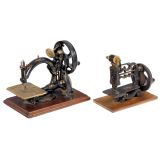 2 Cast-Iron Hand-Cranked Chain-Stitch Sewing Machines, c. 1880