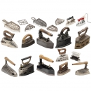 14个熨斗和6个三角火炉架 (14 Irons and 6 Trivets)