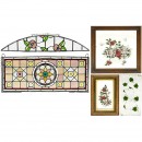 2个铅制装饰玻璃和3副墙壁装饰画 (3 Mirrors and 2 Leaded Window Panes)