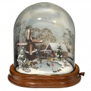 Contemporary Winter Scene Automaton under Glass Dome