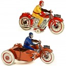 2 French Tin Toy Motorcycles by SFA, Paris, c. 1938