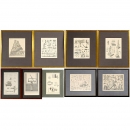 9 Engraved Book Plates showing Microscopy, Astronomy and Surveyi