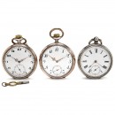 3 Swiss Gentlemen's Pocket Watches in Silver Cases, c. 1905