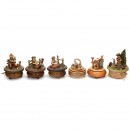 Group of 6 Carved Musical Boxes