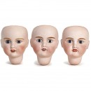 3 Petite Française Bisque Doll Heads by Verlingue, 1920s