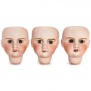 3 Petite Française Bisque Doll Heads by Verlingue, 1920s