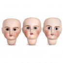 3 Petite Française Bisque Doll Heads by Verlingue, 1920s