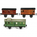Märklin Lithographed Tin Luggage Car and 2 additional Wagons, c.