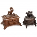 2 Carved Musical Boxes, c. 1900