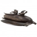Carved Beech Black Forest-style Musical Novelty Inkwell by J.H. 