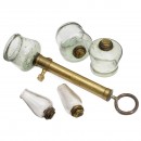 5 Cupping Glasss with Valves and Air Pump, c. 1870