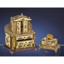 Stone-Set Gilt, Brass and Enamel Singing Bird Garniture, Mid-20t