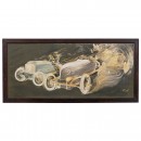 Framed French Racing Car Print, c. 1918