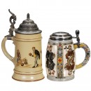 2 German Mettlach Ceramic ½-Liter Steins