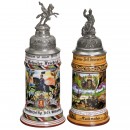 2 German Porcelain Regimental Steins
