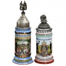 2 German Porcelain Regimental Steins