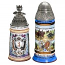 2 German Porcelain Regimental Steins
