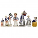 5 Staffordshire Figures and 1 Minton Majolica, c. 1900