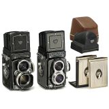 两台禄莱双反相机Rolleiflex T和Rolleiflex 2,8 E2