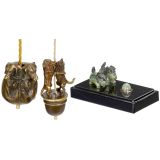 3 Electric Table Bells Depicting Pairs of Animals, c. 1910