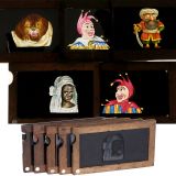 5 Single Rackwork Moving Eye Slides, c. 1870