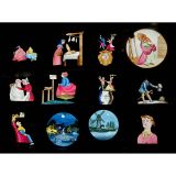 12 Mechanical Magic Lantern Slides, c. 1860-80