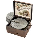 Disc Musical Box, Christmas Tree Stand and Cylinder Phonograph, 