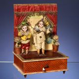 Musical Manivelle Automaton Clown Duet, c. 1900