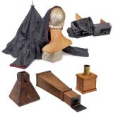 Darkroom Umbrella and 3 Daylight Enlargers, c. 1900
