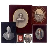 Photo-Relief Portrait and Photographs in Velvet Frames, c. 1860–